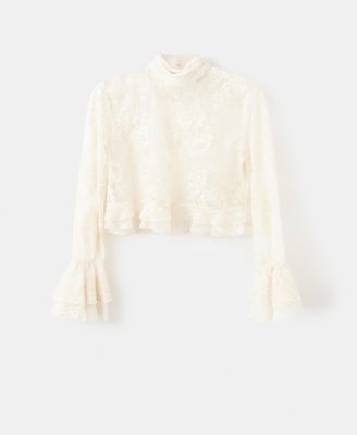 MANGO - Women's Ruffled Embroidered Blouse