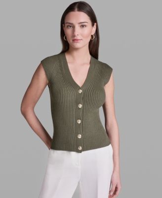 BCBG - Women's Short-Sleeve V-Neck Button-Front Top