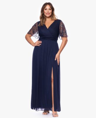 XSCAPE - Plus Size Beaded Sleeve Slit Gown