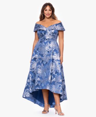 XSCAPE - Plus Size High-Low Off-The-Shoulder Gown