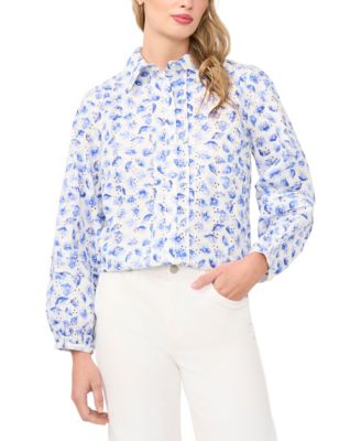 CeCe - Women's Floral Collared Button-Down Top