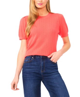 CeCe - Women's Crewneck Nylon Pointelle Sweater