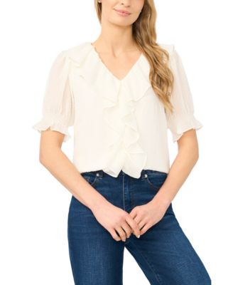 CeCe - Women's V-Neck Short-Sleeve Blouse