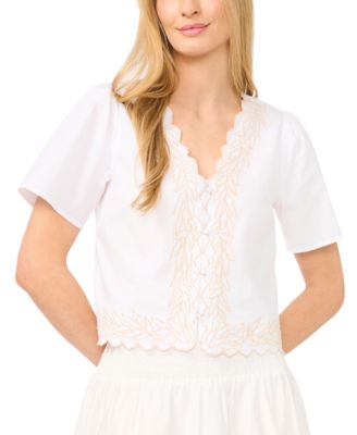 CeCe - Women's V-Neck Embroidered Blouse