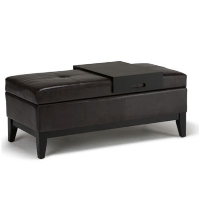 Simpli Home - Oregon Storage Ottoman Bench with Tray