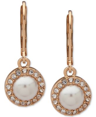 Gold-Tone Pavé & Imitation Pearl Halo Drop Earrings  image