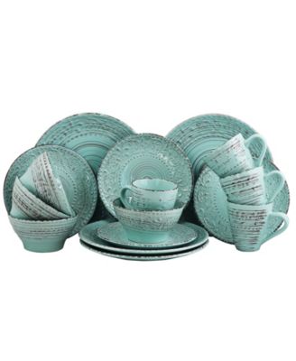 Elama - Malibu Waves 16-Piece Dinnerware Set in Turquoise