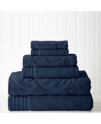 Modern Threads - 6-Pc. Jacquard/Solid Medallion Swirl Towel Set