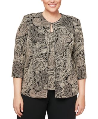 Alex Evenings - Plus Size Glitter-Print Jacket & Top