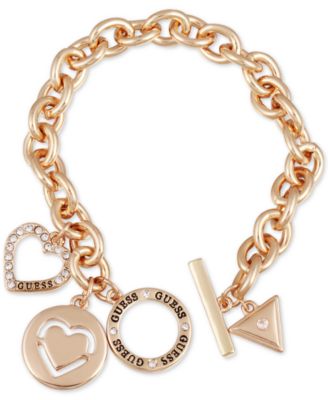 GUESS - Pav&eacute; Heart & Logo Charm Link Bracelet