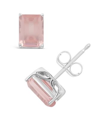 Macy's - Emerald-cut Stud Earrings in Sterling Silver. Available in Sky Blue Topaz (3-9/10 ct. t.w.) and Rose Quartz (3-1/8 ct. t.w.)
