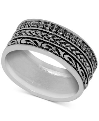 Essentials - Patterned Band Ring in Fine Silver-Plate