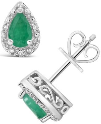 Macy's - Emerald (3/4 ct. t.w.) and Diamond Accent Stud Earrings in Sterling Silver