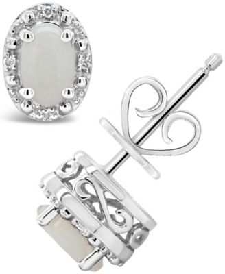 Macy's - Gemstone and Diamond Accent Stud Earrings in Sterling Silver