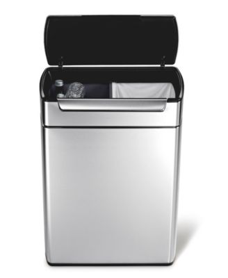 simplehuman - Brushed Stainless Steel Touch Bar Dual Recycler Trash Can, 48 Liter Fingerprint Proof