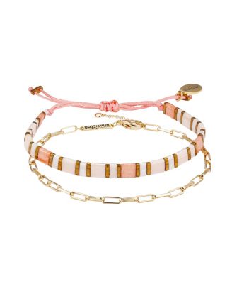 Unwritten - Gold Flash Plated Link Chain and Pink Bracelet Set