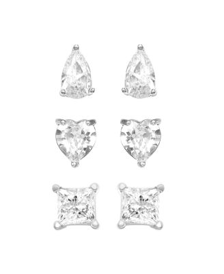 And Now This - 3 Piece Set Cubic Zirconia Stud Earrings Fine Silver Plated