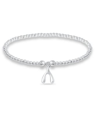 Bead Wish Bone Charm Bracelet in Silver Plate image
