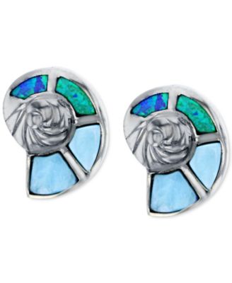 Macy's - Lab-Grown Blue Opal & Larimar Shell Stud Earrings in Sterling Silver
