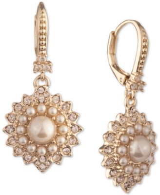 Marchesa - Pav&eacute; & Imitation Pearl Cluster Drop Earrings