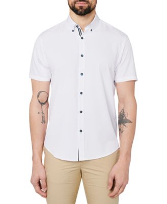 Society of Threads - Men's Slim-Fit White Button-Down Performance Shirt