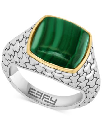 EFFY Collection - Men's Malachite Patterned Ring in Sterling Silver and 14k Gold-Plate
