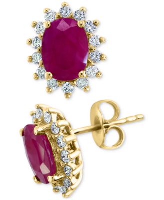 EFFY® Ruby (2-7/8 ct. t.w.) & Diamond (3/8 ct. t.w.) Halo Stud Earrings in 14k Gold image