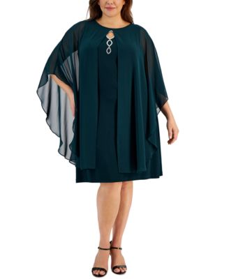 Connected - Plus Size Cape-Overlay Sheath Dress