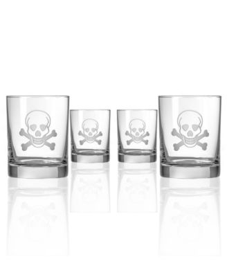 Skull and Crossbones Double Old Fashioned Glass 13oz - Set of 4 Glasses image