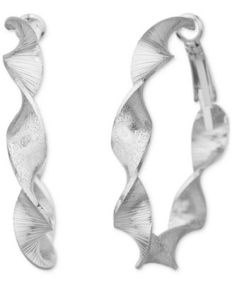 Kensie - Silver-Tone Star Pattern Medium Hoop Earrings
