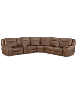 CLOSEOUT! Hansley 6-Pc Zero Gravity Leather Sectional with 2 Power Recliners, Created for Macy's image