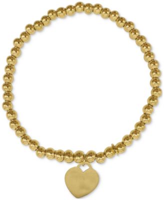 ADORNIA - Rhodium-Plated Heart Charm Beaded Stretch Bracelet