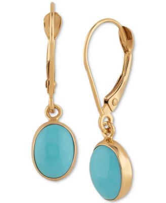 Macy's - Turquoise Oval Dangle Leverback Drop Earrings in 14k Gold