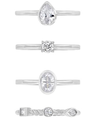 Macy's - 4-Pc. Set Cubic Zirconia Mixed-Cut Bezel & Claw Set Stack Rings