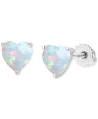 Macy's - Lab-Grown Opal Heart-Shaped Solitaire Stud Earrings (5/8 ct. t.w.)