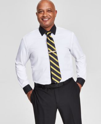 Men's Slim-Fit Black Trim Solid Dress Shirt image