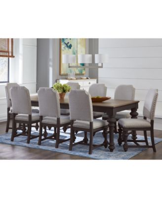 Macy's - Mandeville 9 Pc. Dining Set (Rectangular Table & 8 Upholstered Chairs)
