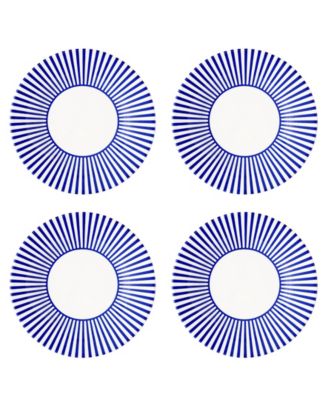 Blue Italian Steccato Narrow Stripe Side Plates, Set of 4 image