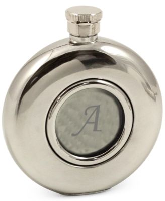 Bey-Berk - Monogramed 5 oz. Stainless Steel Mirror Finish Flask with Glass Center