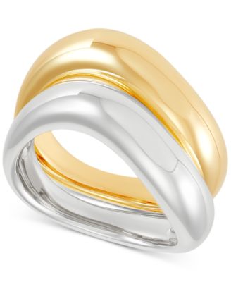 Macy's - 2-Pc. Set Wavy Polished Stack Rings in Sterling Silver & 14k Gold-Plate