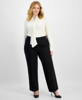 Anne Klein - Plus Size Compression Pull-On Wide-Leg Trousers