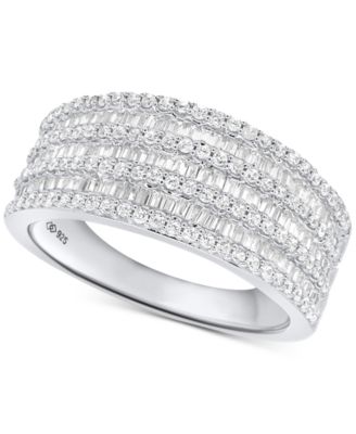 Macy's - Diamond Round & Baguette Multirow Statement Ring (1 ct. t.w.) in Sterling Silver