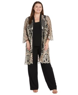 R & M Richards - Plus Size Embroidered Duster Jacket, Tank and Pants 3-Pc. Set