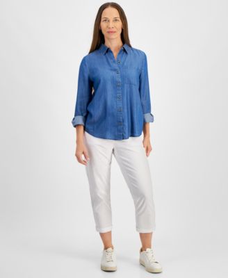 Style & Co - Petite Perfect Chambray Button-Front Shirt