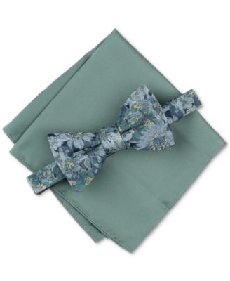 Bar III - Men's Floral Bow Tie & Solid Pocket Square Set