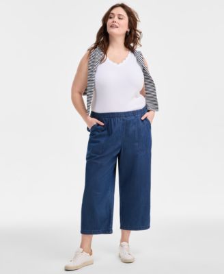 Style & Co - Plus Size Chambray Pull-On Cropped Pants