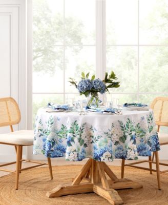 Elrene - Hydrangea Bloom Floral Double Border Rectangle Tablecloth, 60" X 84"