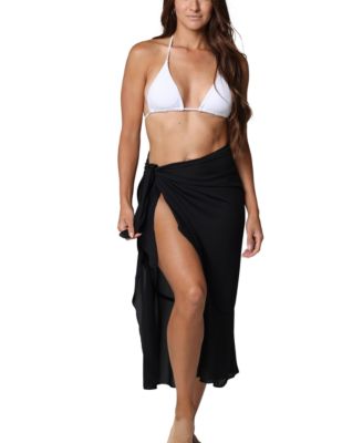 J Valdi - Women's Solid Ruffled Long Side-Tie Sarong Cover-Up
