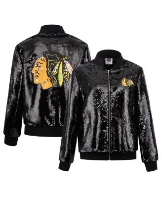 Cuce - Women's Black Chicago Blackhawks Sequin Full-Zip Jacket