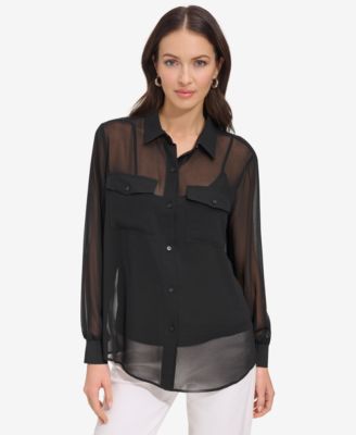 DKNY - Women's Button-Down Chiffon Shirt